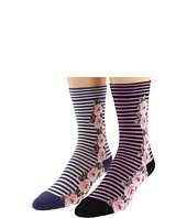 Anna Sui   Side Floral Stripe Sock With Backseam (2 pack)