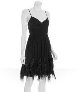 BCBGMAXAZRIA black silk chiffon ostrich feather trim dress   