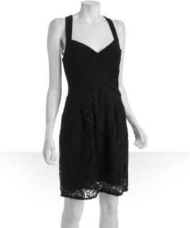 BCBGMAXAZRIA black jersey and embroidered floral lace dress   