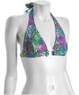 Shoshanna turquoise printed banded triangle halter bikini top style 