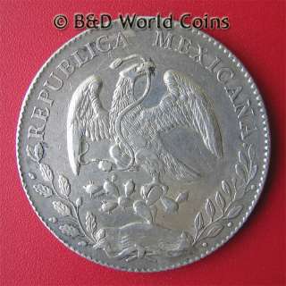 MEXICO 1896 Zs FZ 8 REALES SILVER XF ZACATECAS MINT 39mm RARE MEXICAN 