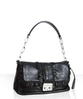 Christian Dior black perforated leather New Lock small flap shoulder 