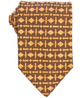 Hermes brown and orange horse rhombus silk tie  
