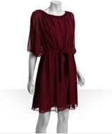 style #317569401 merlot chiffon draped sleeve belted dress
