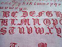   ABC SAMPLER Turkey RedWork Embroidery 1878 Germany OLD SCRIPT LETTERS