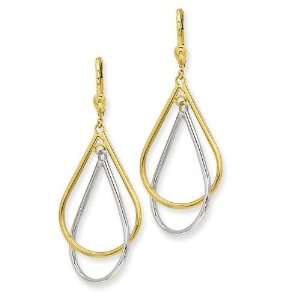    Tear Drop Tube Leverback Earrings in 14k Two tone Gold Jewelry