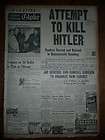 1944 Plot to Kill Adolf Hitler Newspaper WWII WW2 Nazi Germany gun 