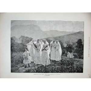   1888 Jeunes Filles Rendant Procession Women Costumes