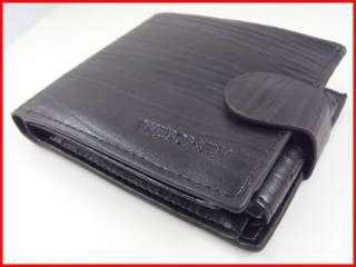 Hasp Fine Bifold Black & Brown PU Leather Zip Purse Wallet Coin ID 