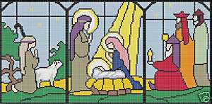 Stained Glass Nativity Scene 55X27 Latch Hook Kit  