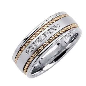   14K Gold Two Tone Hand Braided Diamond Wedding Band (8.5 mm) Jewelry