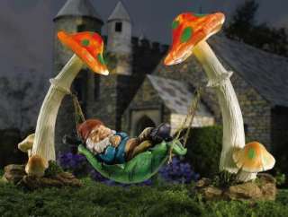 Solar Sleeping Gnome In Hammock Garden Sculpture Battery Operated NEW 