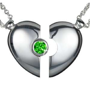 Petra Azar Silver Magnetic Heart Pendant with Round Emerald Green CZ