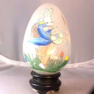  Reversed Painting Blown Glass Easter Egg with bunny and 