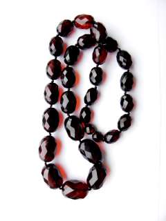 faceted Baltic cherry amber necklace , art deco   large  