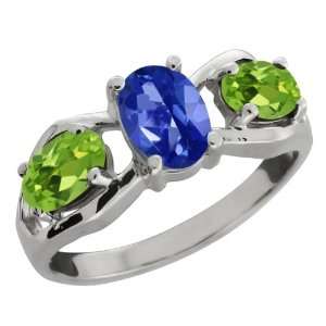   95 Ct Oval Sapphire Blue Mystic Topaz and Peridot Sterling Silver Ring