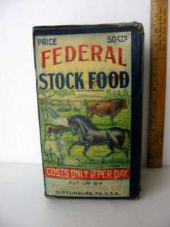 ANTIQUE VETERINARY STOCK FOOD BOX FEDERAL STOCK FOOD  