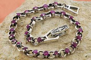 925 Sterling Silver Quality Natural Red Ruby Bracelet  
