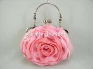 Top Handle Crystal Pink Rose Wedding/Prom Purse Clutch  