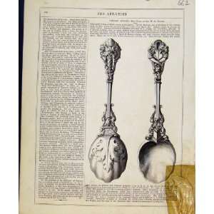   Art Union C1847 Antique Print Carved Spoons By Rogers