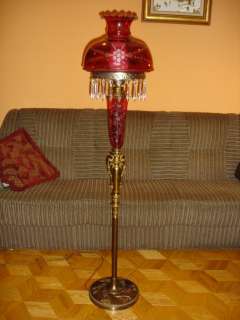 RUBY RED Etched Glass FLOOR Lamp, VINTAGE  