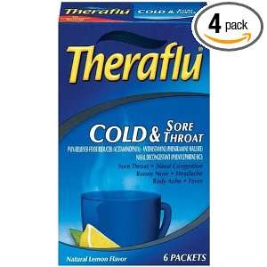  Theraflu Cold & Sore Throat Packets, Natural Lemon Flavor 