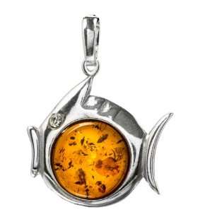   Silver Round Crystal Eye Fish Pendant Ian and Valeri Co. Jewelry