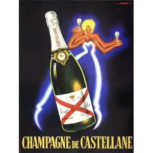  Vintage French Champagne de Castellane Neon Lady Poster 