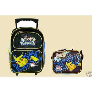 Pokemon Pikachu BIG ROLLING Backpack Bag and Lunchbox Lunch Bag with 