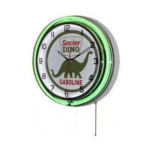   Neon 18 Tin Wall Clock Sinclair Dino Gasoline Green