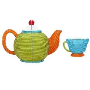    Pot, Round Wall with Cup, Beads Handcraft Art