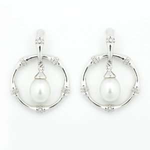  Sterling Silver and Diamond Bamboo Circle Earrings with 