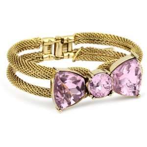 Betsey Johnson Iconic Pink Crystal Bow Hinge Bangle Bracelet