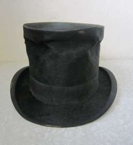   1800s Black TOP HAT Beaver Fur Felt Stovepipe Mens Victorian 1900s