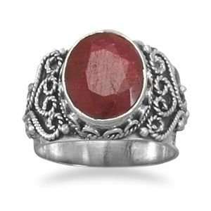  Oval Rough Cut Ruby 925 Sterling Silver Ring. Size 6 9 