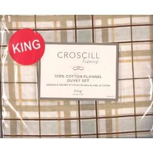 Croscill Home King Size Duvet Set with 2 Pillow Shams Taupe Plaid 