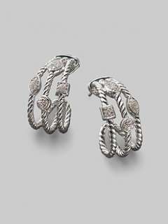 David Yurman   Diamond & Sterling Silver Open Cable Earrings/1"