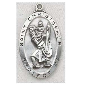   Oval Sterling Silver Catholic Saint Christopher Patron Saint Necklace