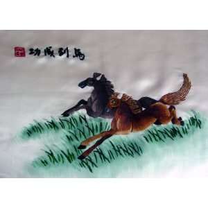  Chinese Silk Embroidery Wall Hanging 2 Horse Racing 