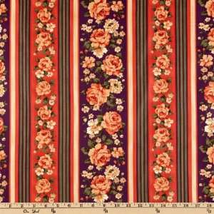   44 Wide Floral Stripe Rust Fabric By The Yard Arts, Crafts & Sewing