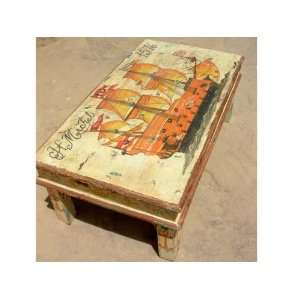 Distressed Finish Hand Painted Wood Sofa Coffee Table  