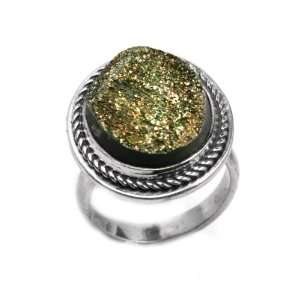  Rainbow Pyrite and Sterling Silver Oval Ring Size 8 Ian 