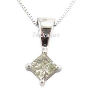 100% Natural Solitaire Princess Diamond 14K White Gold Pendant  