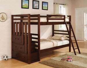 Youth Cherry Twin Staircase Bunk Bed   FREE S/H  
