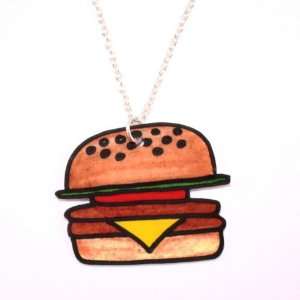   base Retro Burger Necklace (18 inch chain)   Gold plated base Jewelry
