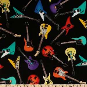  44 Wide Pleasures & Pastimes Guitars Black Fabric By The 