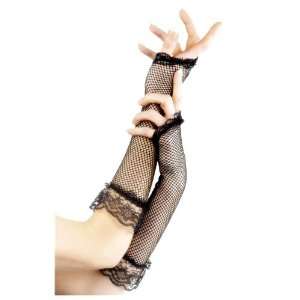  Smiffys Fingerless Fishnet Gloves, Black, With Lace Toys 