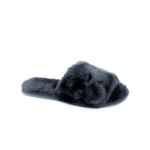  CHARTER CLUB Faux Fur Slippers, Black, Extra Wide Medium 6 