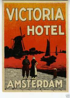 1920s Luggage Label Victoria Hotel Amsterdam Holland  