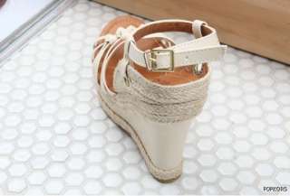 Ivory Natural Hemp Strap Wedge Heel Sandal US Sz5.5 7.5  